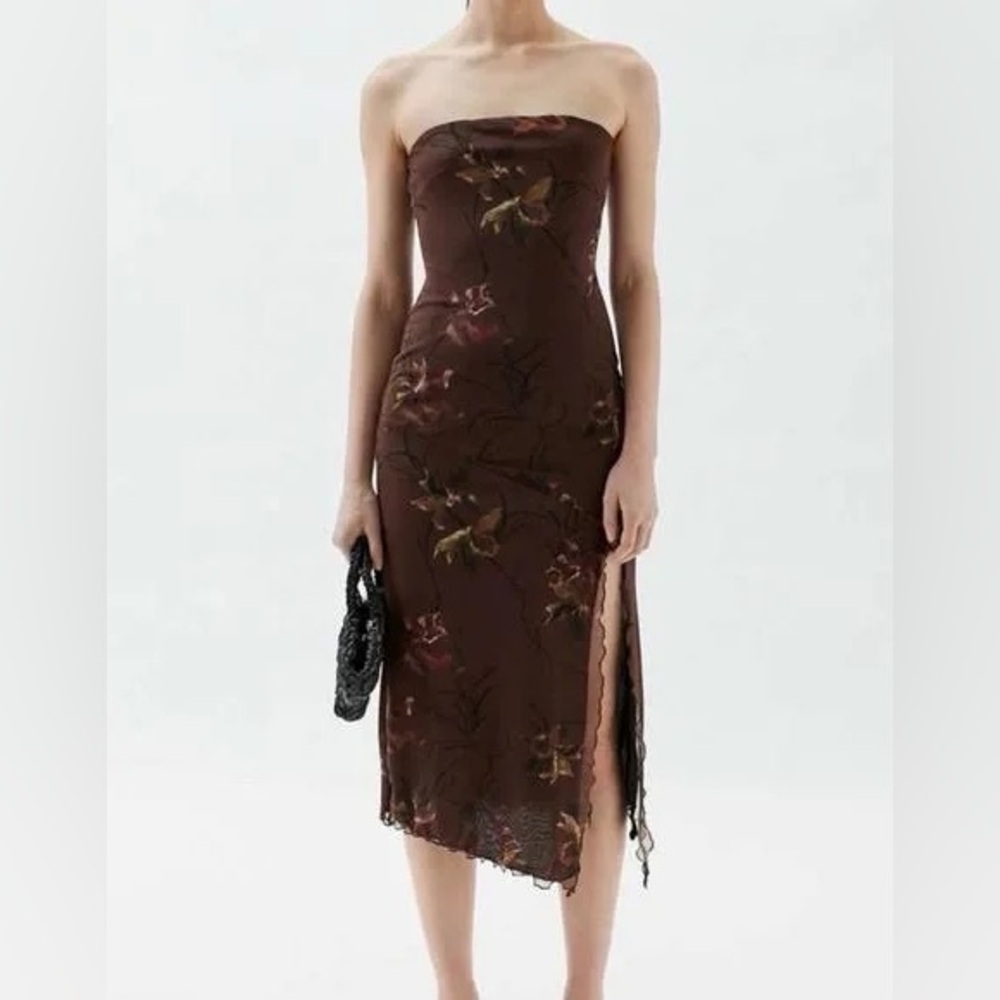 Urban Outfitters Brown Floral Strapless Dress
